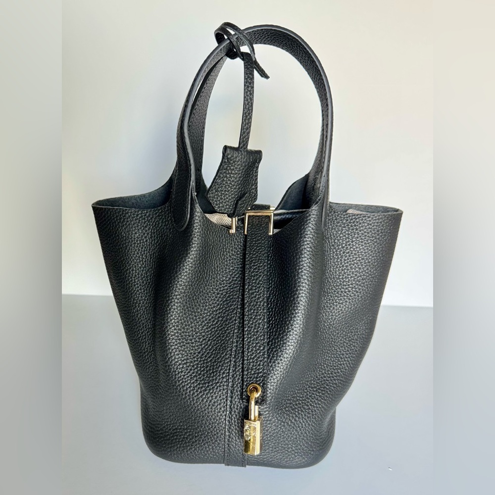 Elegant Black Leather Tote Bag